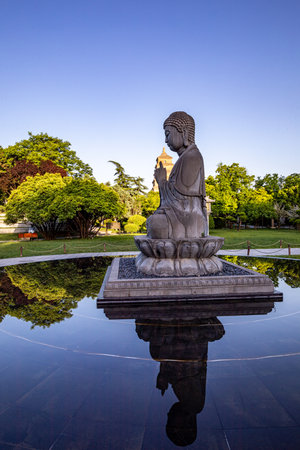 Buddha statue in the park of the city of Philadelphia, Pennsylvania.の写真素材