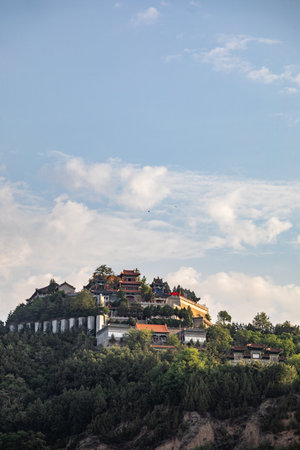 Pagoda and temple on the top of a mountain in Chinaのeditorial素材