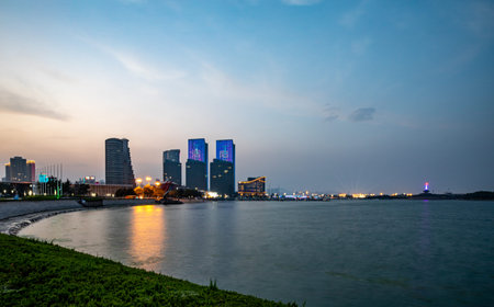 Night view of the Chao Phraya River in Bangkok, Thailand