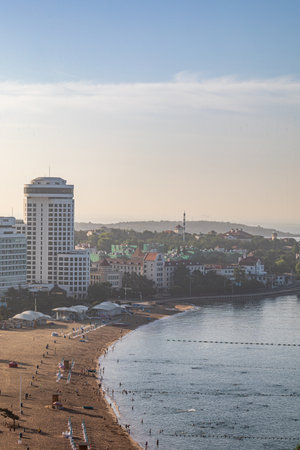 View of the city of Sopot in Poland from the beach.の写真素材