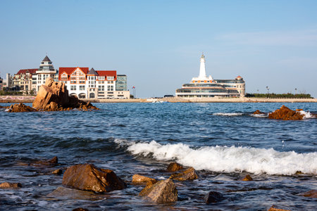Beach and lighthouse in the city of Odessa, Ukraine.の写真素材