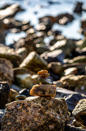 Stack of pebble stones on the beach. Zen concept.の写真素材