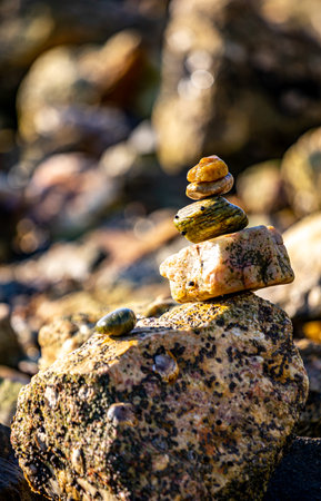 Stack of pebbles on the beach. Zen background. Zen conceptの写真素材