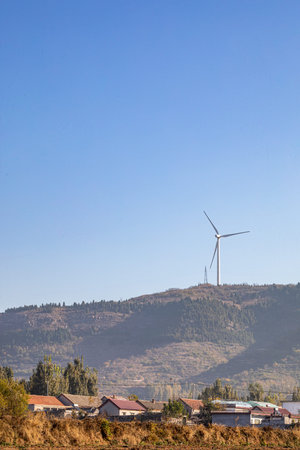Wind turbines generating electricity on a hillside in the province of Granada