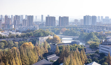 Autumn view of the city of Hebei, China.の写真素材