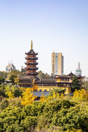 Pagoda and building in Nan Lian Garden, China.の写真素材