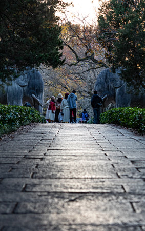 Unidentified people visit Hengshan Park in Hong Kong.の写真素材