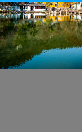 Landscape view of Huay Tueng Tao lake in Chiangmai province, Thailand.の写真素材