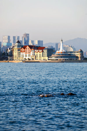 View of the city from the sea.の写真素材