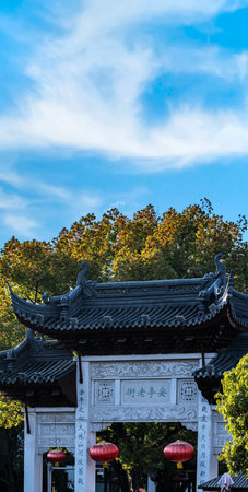 Chinese traditional style pavilion and blue sky.