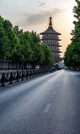 China, Henan Province, Jinzhong City, Jinzhong City, Jinzhong Towerの写真素材