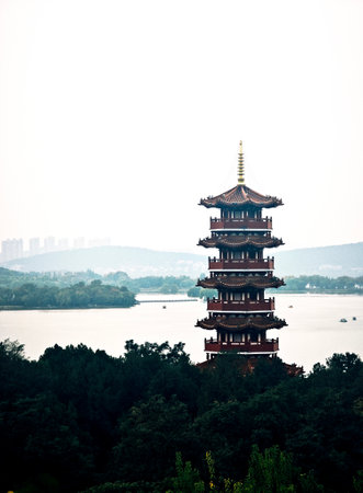 Pagoda in Hangzhou, China. This pagoda is a famous tourist attraction in Hangzhou.の写真素材