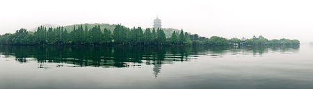 Hangzhou West Lake scenery in foggy weather, China.の写真素材