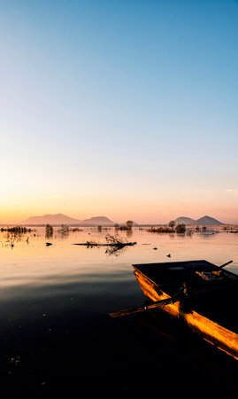 Landscape view of Kwan Phayao lake, Thailand.の写真素材