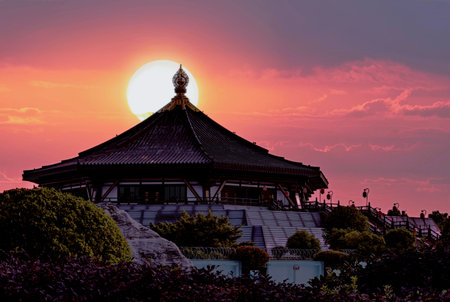 Buddhist temple in the evening