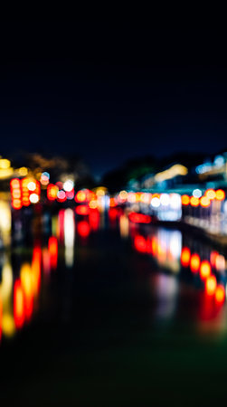 Abstract blurred bokeh of city at night, can be used as backgroundのeditorial素材