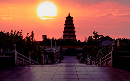Sunset view of the Forbidden City in Beijing, China. The Forbidden City is a UNESCO World Heritage Site.の写真素材