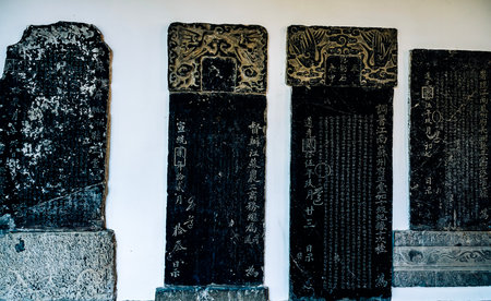 Ancient Chinese tombstones in the ancient city of Xian, China.の写真素材