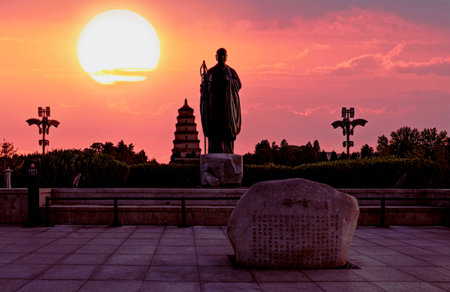 Mao Zedong monument at sunset,, Hohhot city, Inner Mongolia autonomous region, China