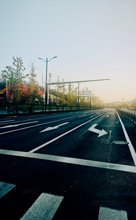 Asphalt road in the city, closeup of photo with soft focusの写真素材