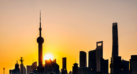 Shanghai skyline at sunset, China.の写真素材