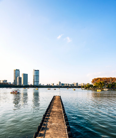 Cityscape of Hangzhou West Lake, China. Hangzhou West Lake is a lake in Hangzhou, China.のeditorial素材