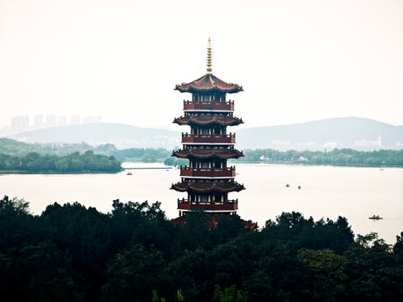 Pagoda in Hangzhou, China. The pagoda is one of the symbols of the city.の写真素材