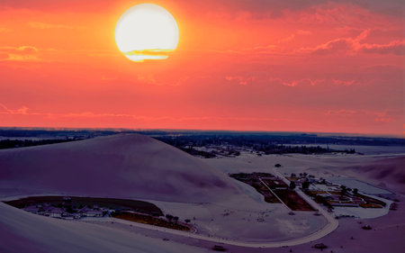 Sunset over the sand dunes in Mui Ne, Vietnamの写真素材