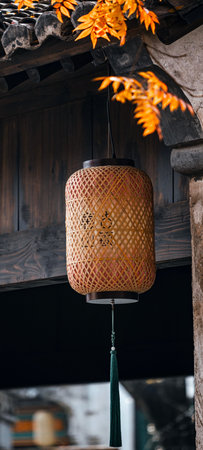 Traditional lantern hanging on the wall. Selective focus.の写真素材