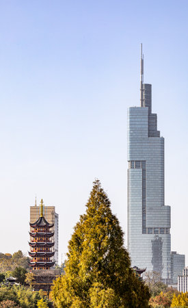 Tower of Xiangshan Temple in Suzhou, China.のeditorial素材