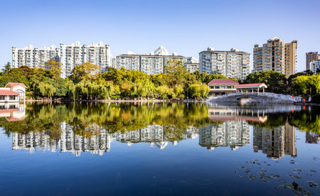 Bang Pa-In city park with reflection in the lake, Thailand.
