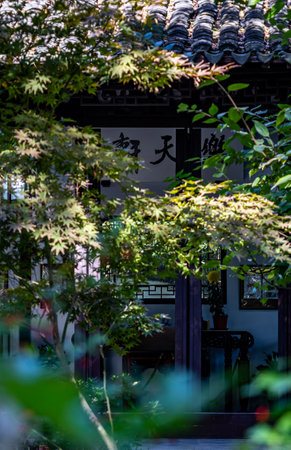 Japanese traditional house in the garden, Kyoto, Japan. Vertical shot.のeditorial素材