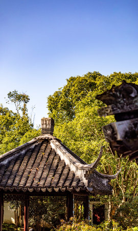 Traditional pavilion in the park, Thailand. Selective focus.