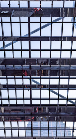 Glass facade of a modern office building in New York City, USAの写真素材