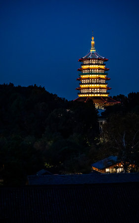 Pagoda at night, Chengde, Hebei Province, Chinaの写真素材