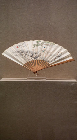 Chinese paper fan in a museum in Beijing, China. It is one of the most popular souvenirs in Beijing.のeditorial素材