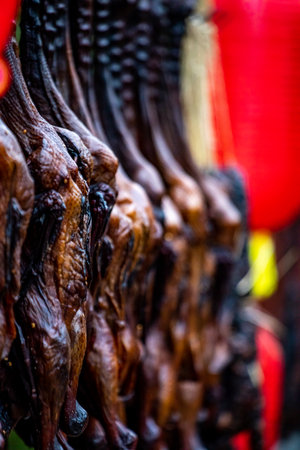 Dried pork in the market, Thailand. (Selective focus)の写真素材