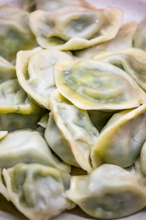 dumplings on white background, close-up, horizontalの写真素材