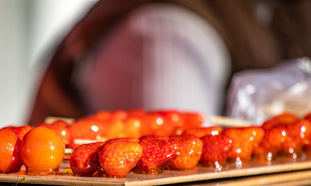 Strawberry on a market stall in the city of Seoul, South Korea