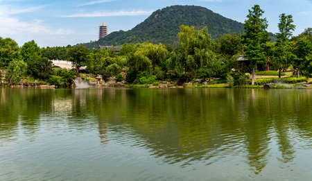 Landscape view of a lake in a park in Beijing, China