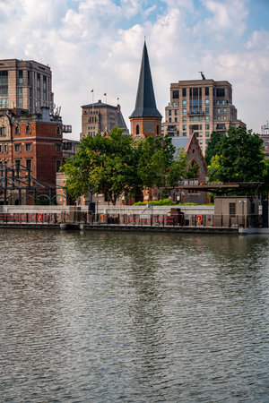 View of the Boston skyline from the Charles River.の写真素材