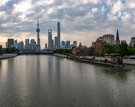 Shanghai skyline with Huangpu River in Shanghai, China.の写真素材