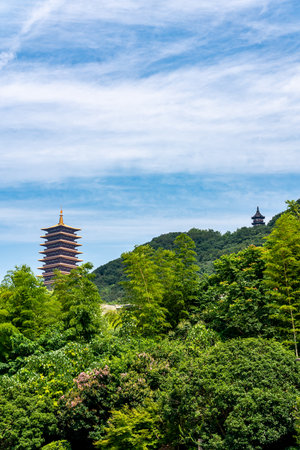 Landscape view of Jingyuetan Pagoda in Jiangsu Province, China.の写真素材