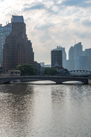 cityscape of Shanghai, China in a summer dayの写真素材