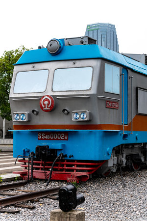 Locomotive on the railway station in Frankfurt am Main, Germany