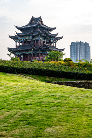 Beautiful architecture building in chinese style at taipei city, Taiwanの写真素材