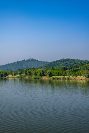 Landscape view of PingJu lake, Luoyang, Chinaの写真素材