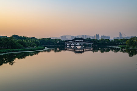 Sunset view of Hanbokgungsa Bridge in Seoul, South Koreaの写真素材