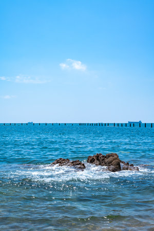 Beautiful seascape with blue sky and sea. Nature backgroundの写真素材