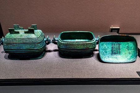 Chinese ancient porcelain pottery in the exhibition hall of the National Museum of Natural History,...
